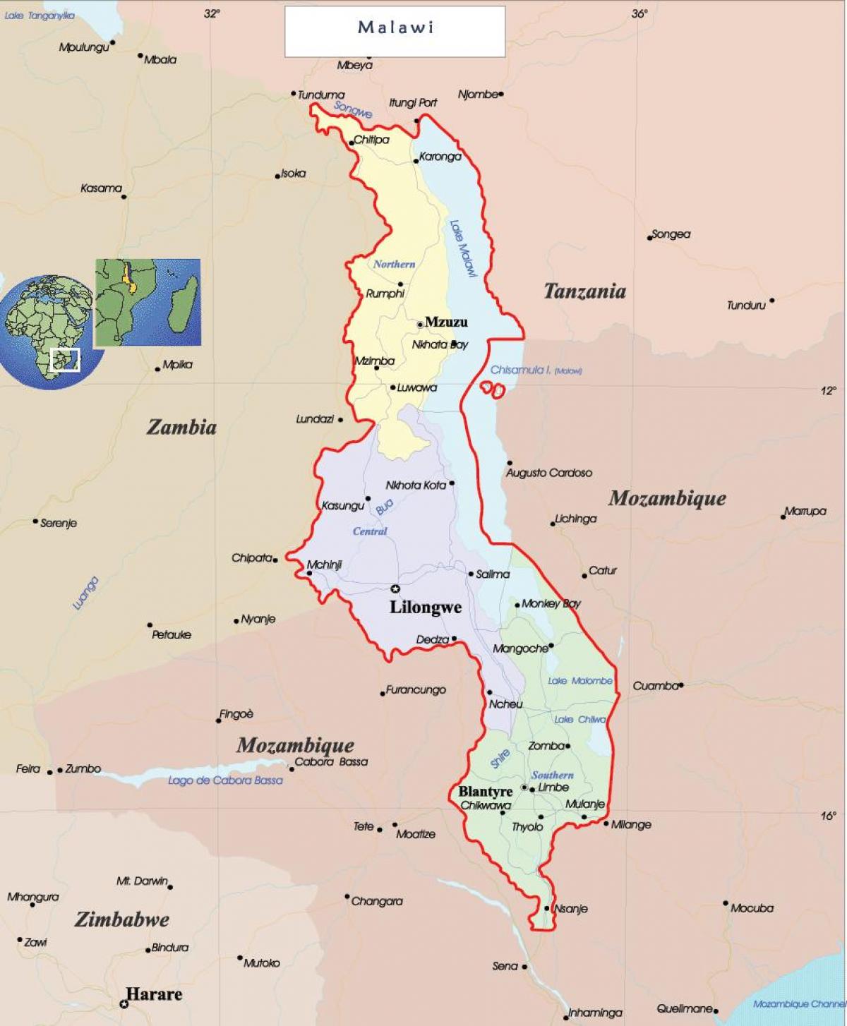 mapa de Malawi política