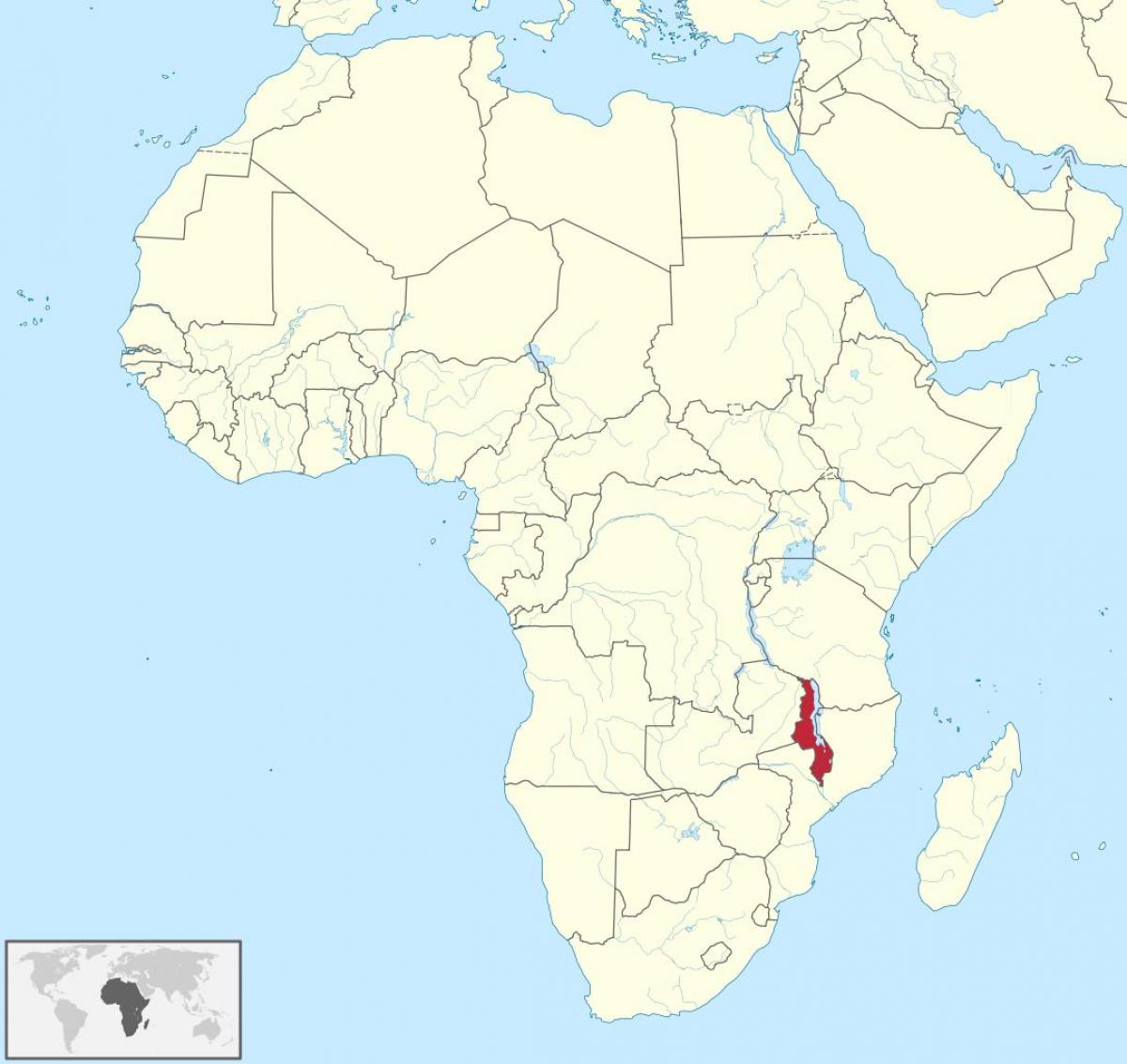 mapa d'àfrica mostrant Malawi
