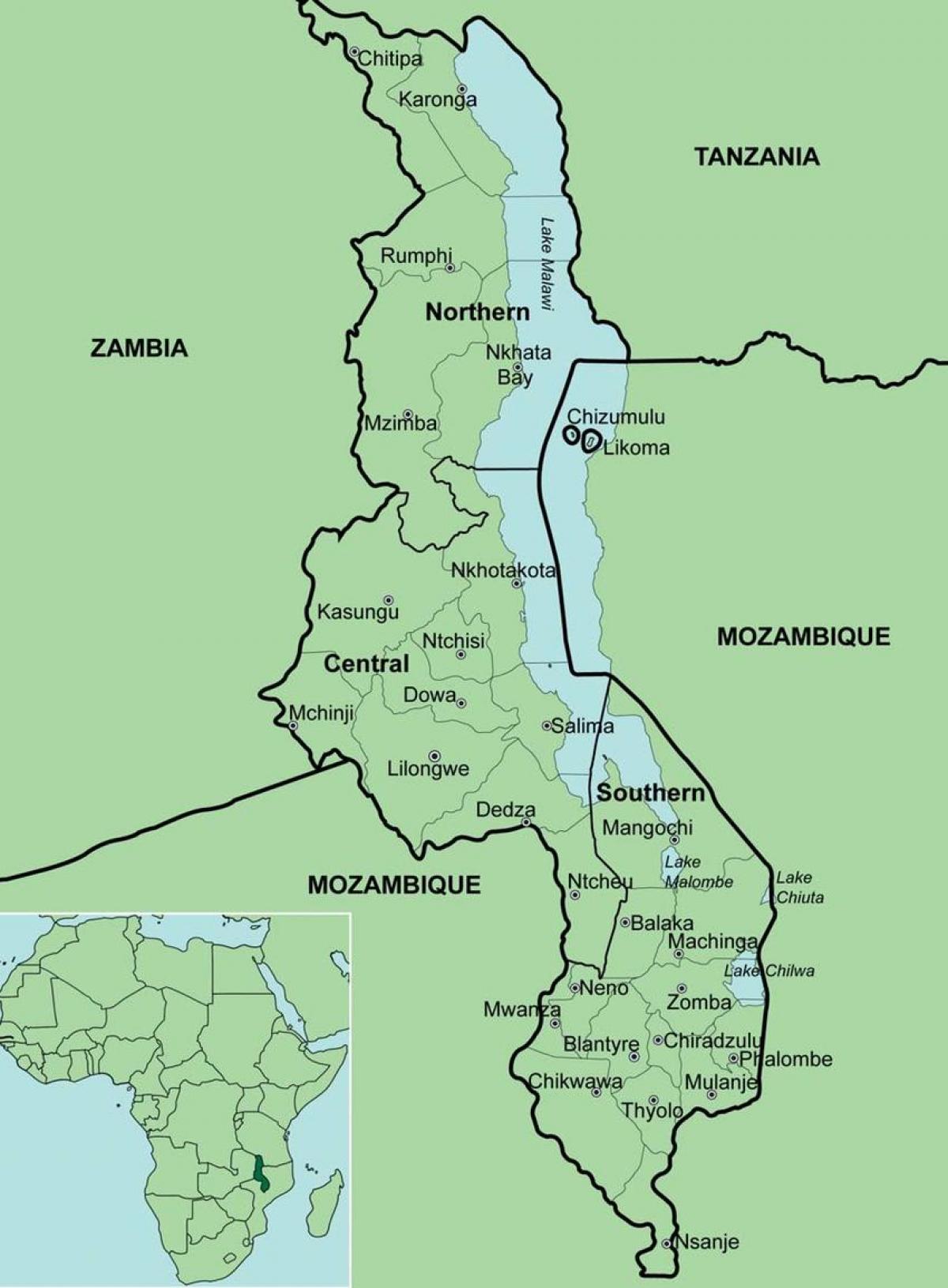 mapa de Malawi mostrant districtes