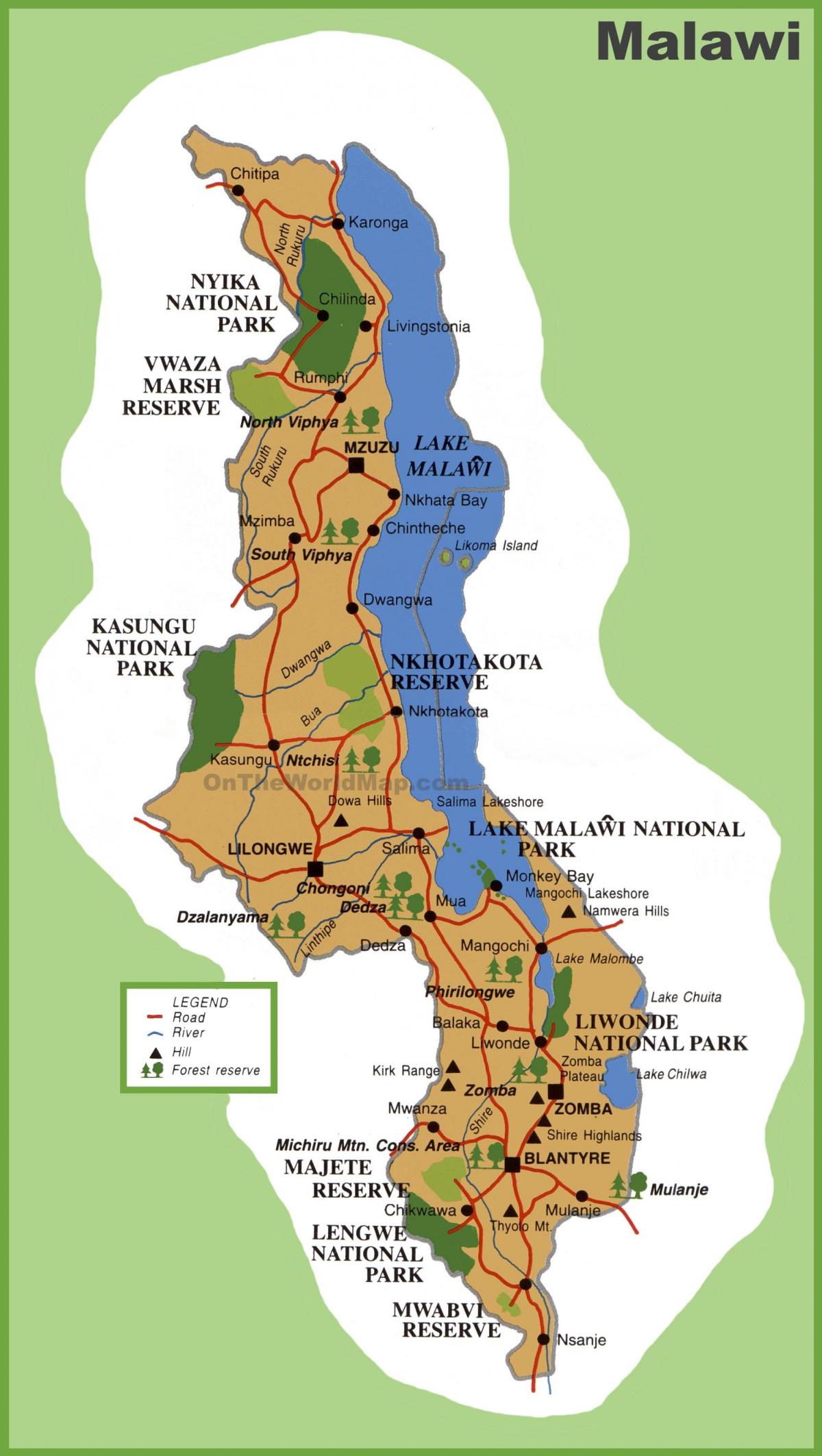 mapa de Malawi i països de l'entorn