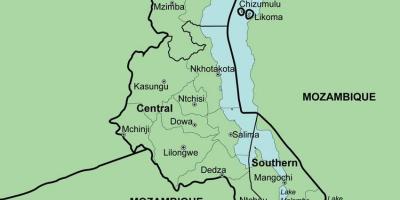 Mapa de Malawi mostrant districtes